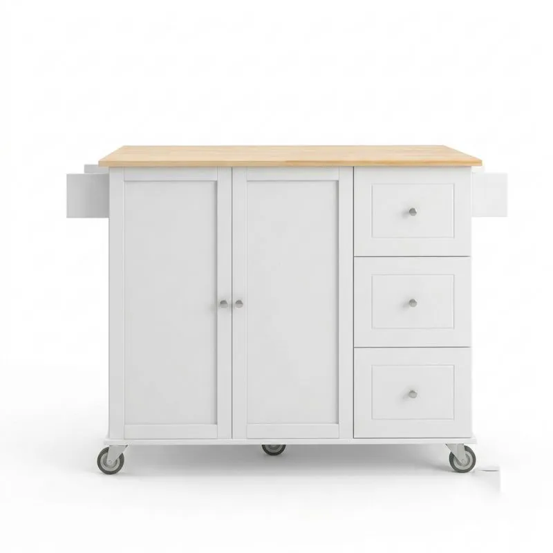 Küchenwagen mit MDF und Massivholzplatte Weiß 85cm