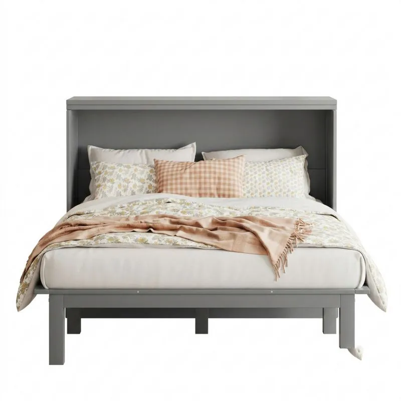 Graues Doppelbett aus Massivholz
