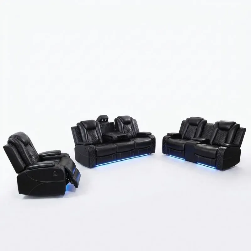 Sofa-Set Schwarz Lederimitat LED-Beleuchtung