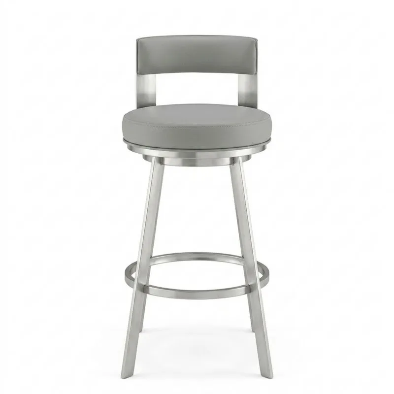 Barhocker Edelstahl Kunstleder Grau