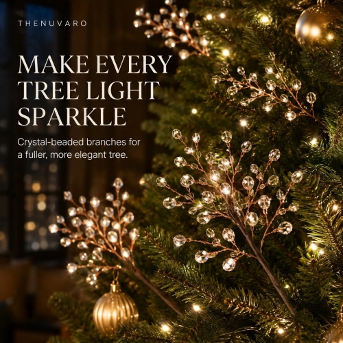✨ Crystal Beaded Christmas Tree Branch Picks – Instant Sparkle & Fuller Holiday Décor