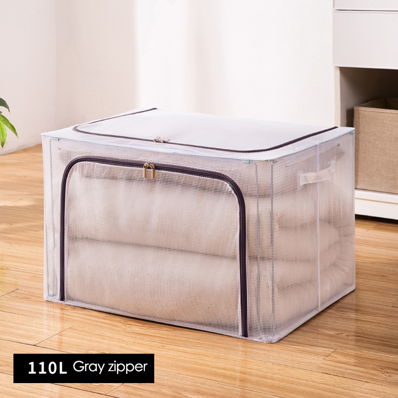 Transparent Dust-proof Thickened Foldable Storage Box Large Capacity Clothes Storage Bag with Handles and Sturdy Zipper