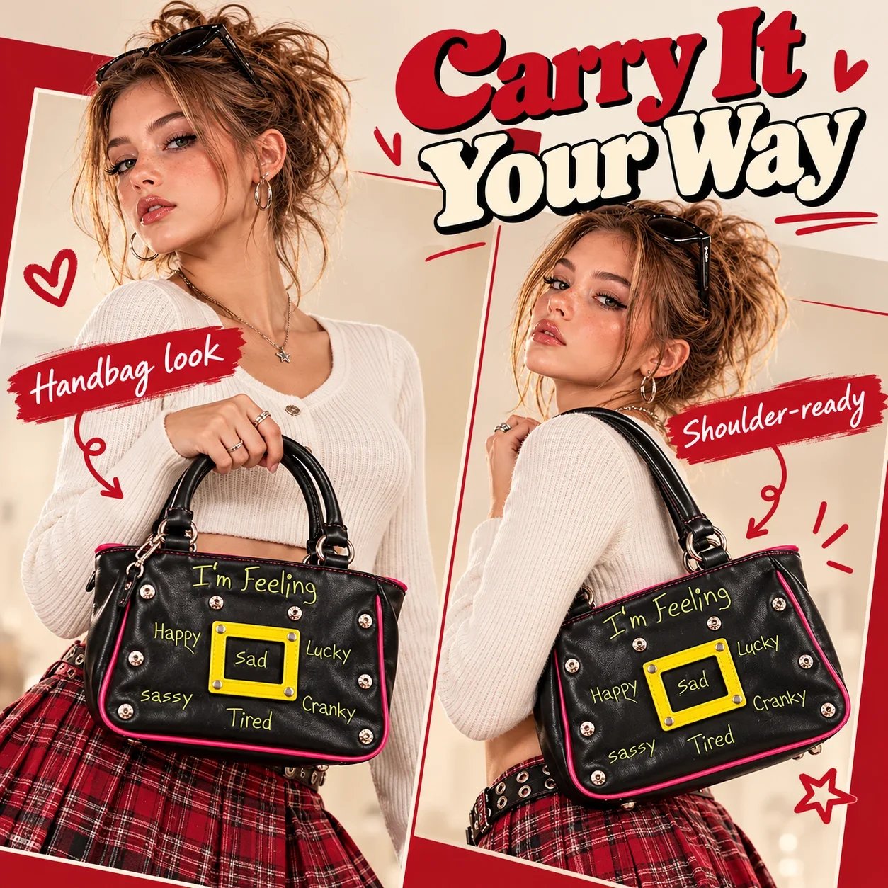 Y2K mood bag paired with trendy streetwear outfit