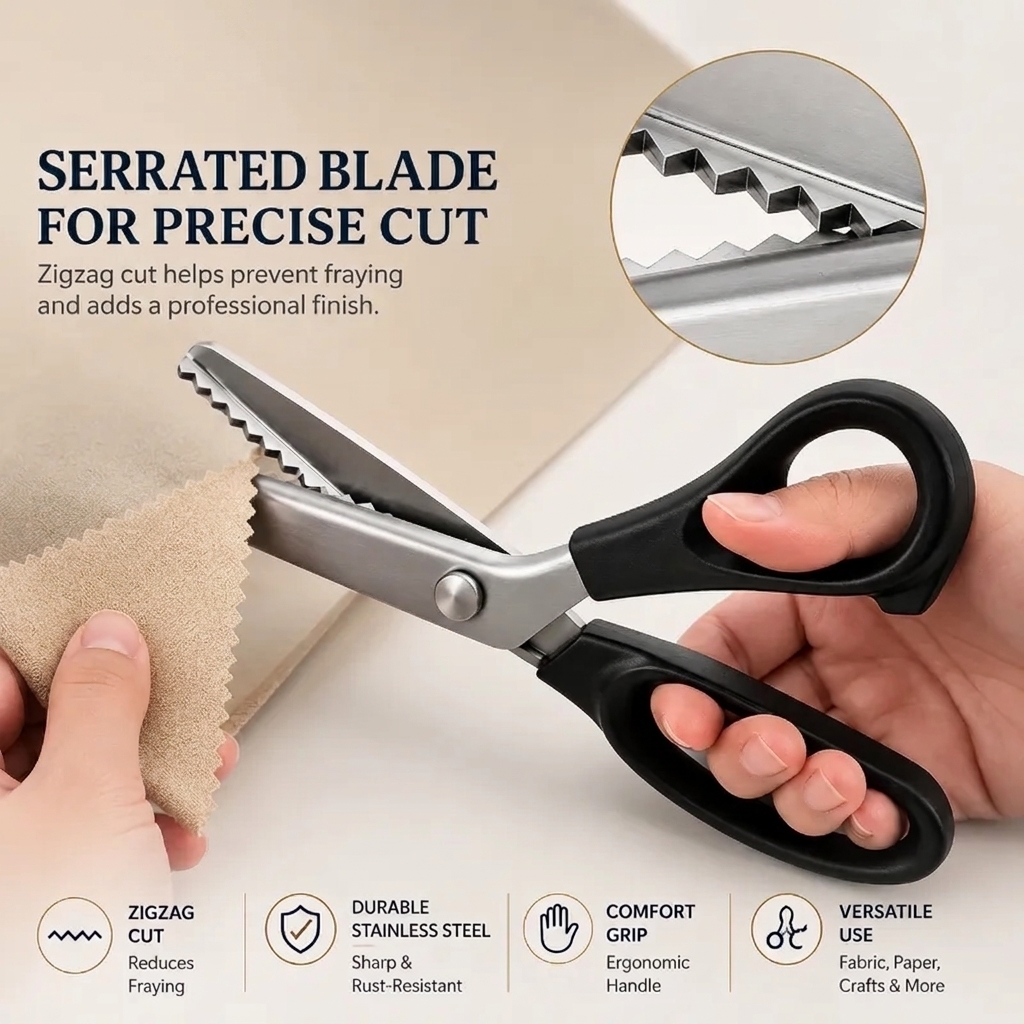 Stainless Steel Pinking Shears – 9.1" Zig Zag Fabric Scissors for Sewing, Quilting, Dressmaking & DIY Crafts