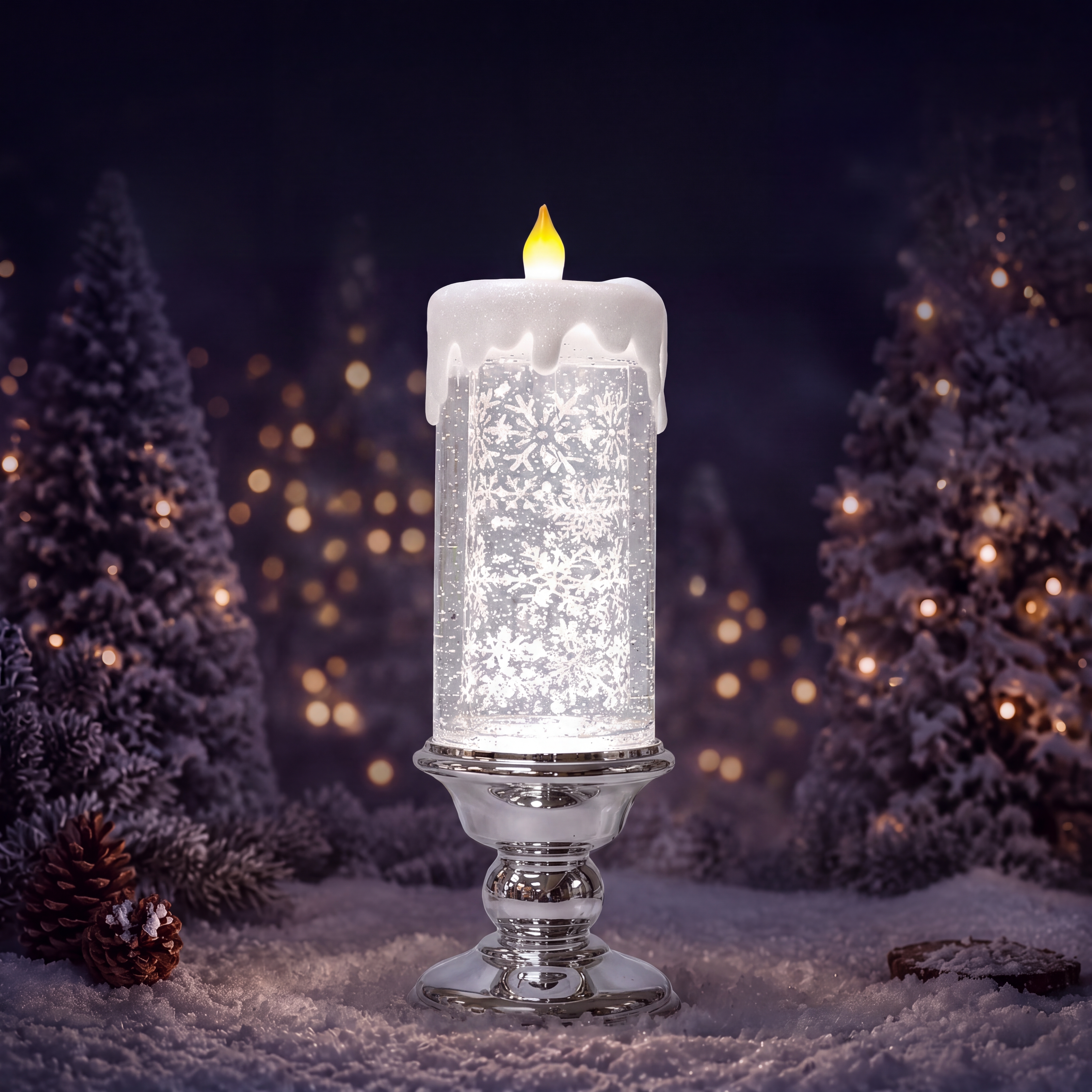 Snowflake candle illuminated holiday decoration