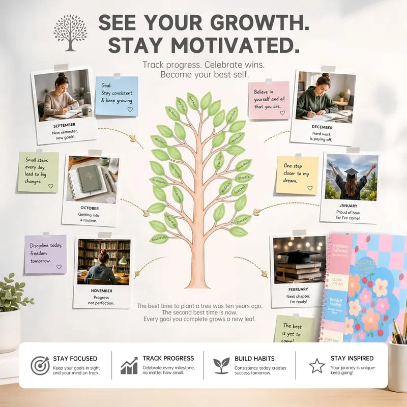 🧑‍🏫📔Shuttle Art Academic Year Planner | July 2026- June 2027, Growth Tree Design For School year
