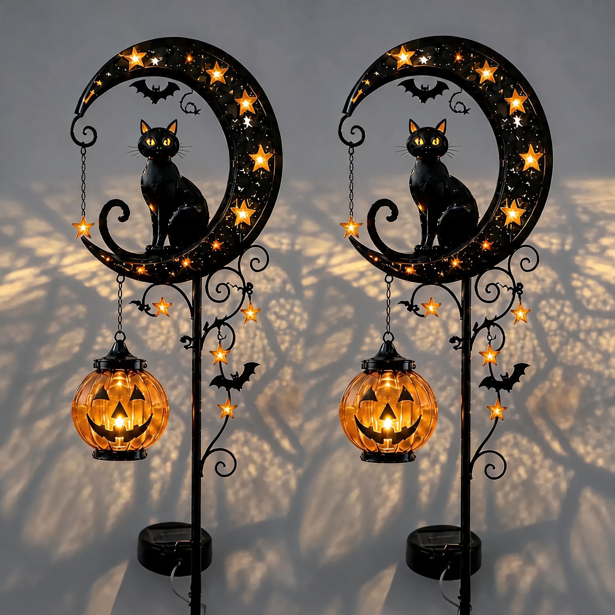 🔥 55% OFF TODAY 👻 Solar Halloween Garden Stake Light with Black Cat & Pumpkin