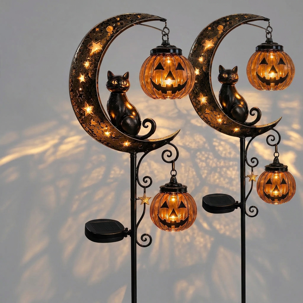 🔥 55% OFF TODAY 👻 Solar Halloween Garden Stake Light with Black Cat & Pumpkin