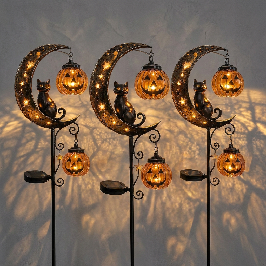 🔥 55% OFF TODAY 👻 Solar Halloween Garden Stake Light with Black Cat & Pumpkin