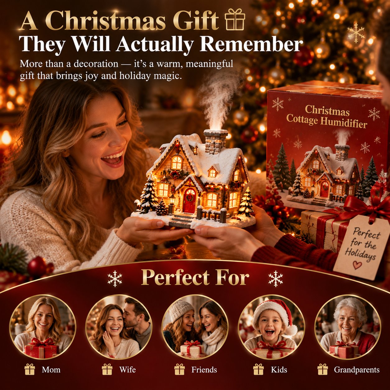 Christmas cottage humidifier presented as a thoughtful holiday gift