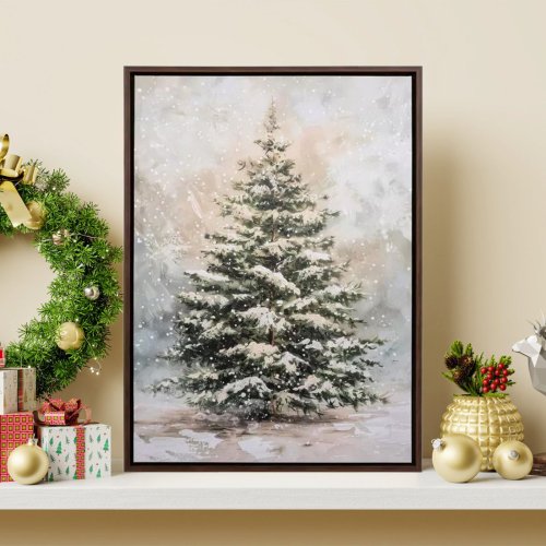 🎄✨Lighted Christmas Tree Wall Art – LED Snowy Tree Canvas Print with Wood Frame, Holiday Wall Decor,15.7in × 11.8in