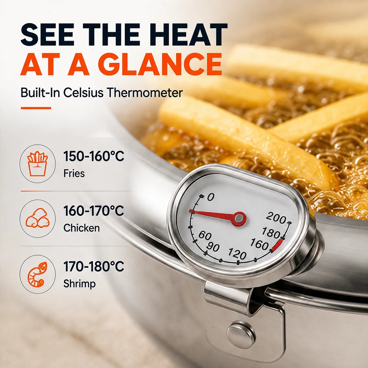 🍗 Free Shopping 304 Stainless Steel Stovetop Deep Fryer Pot – With Thermometer 🍟