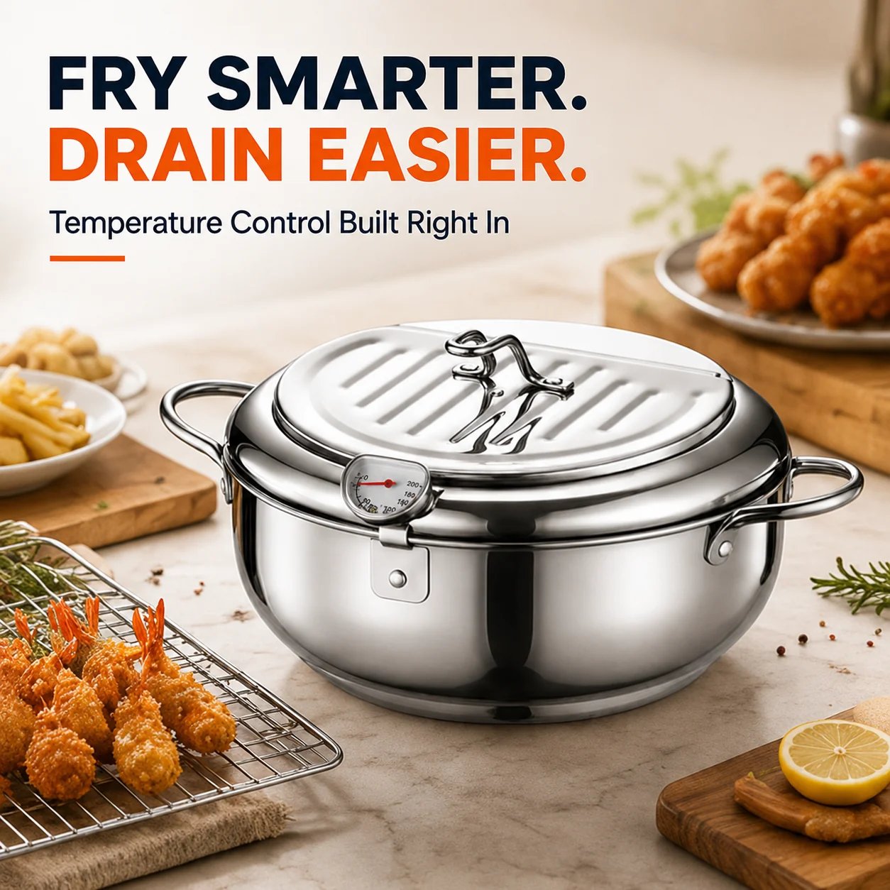 🍗 Free Shopping 304 Stainless Steel Stovetop Deep Fryer Pot – With Thermometer 🍟