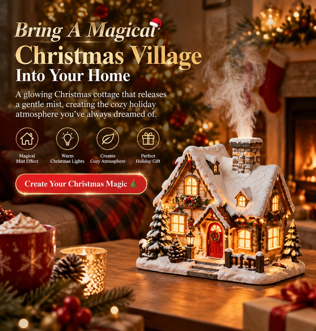 🎄 44% OFF — A Cozy Christmas Cottage Humidifier with Glowing Lights & Gentle Mist ✨🏡