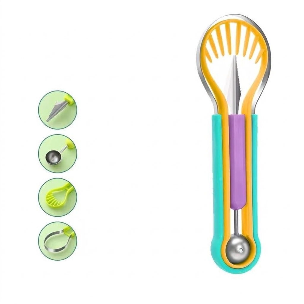 ✨ Elevate Your Fruit Preparation Game—The 3-in-1 Multi-Function Melon Ball Scoop & Carving Knife Set! ✨