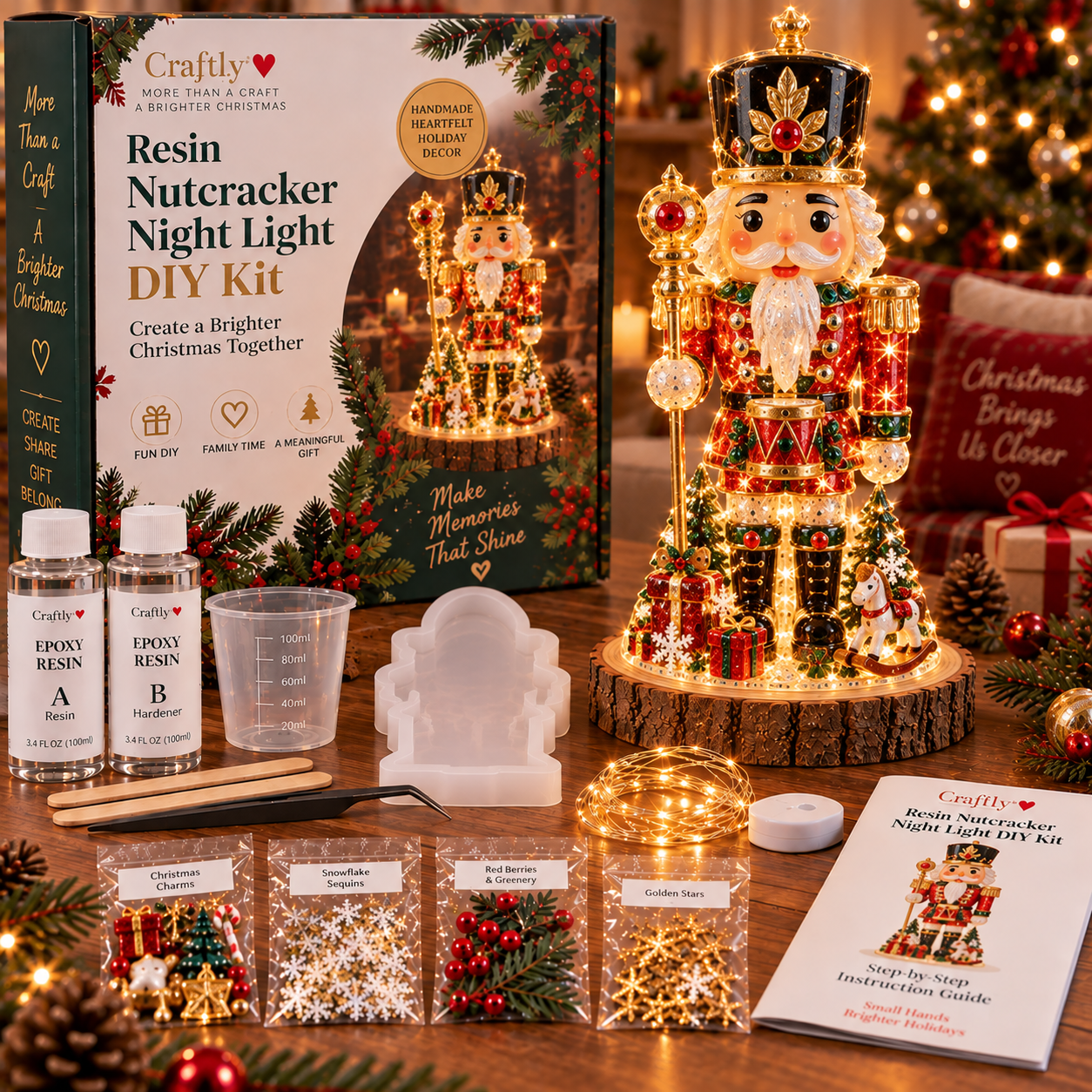 🎄 ✨ Last Day 70% OFF –Beginner-Friendly Resin Christmas Tree Night Light DIY Kit | Complete Kit with Mold, Resin, Fairy Lights & Festive Decorations ✨