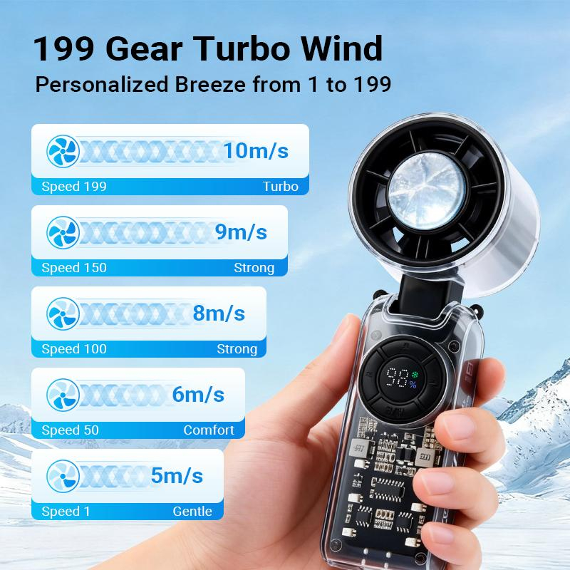 🧊 Instant Ice Cooling Fan – 199-Speed Turbo Wind & LED Display