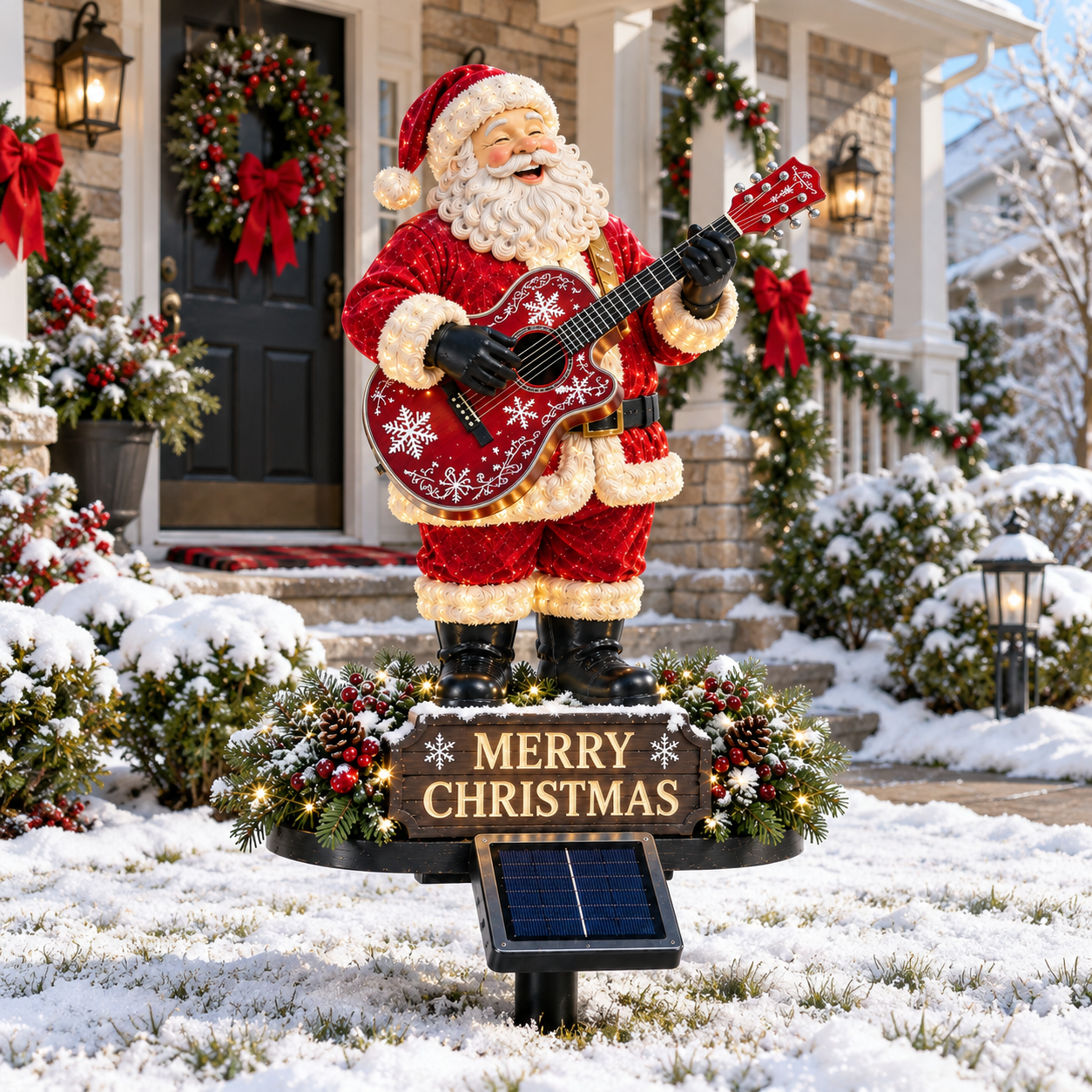 Guitar Santa daytime Christmas yard display