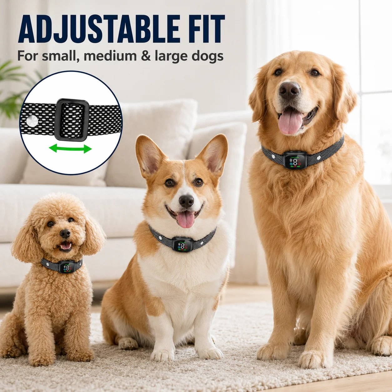 Adjustable anti bark collar for dogs