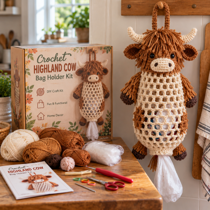  🧶Today Only: Save 30% 🔥Crochet Animal Bag Holder DIY Kit – Cute & Functional Hanging Storage Craft Kit🐻