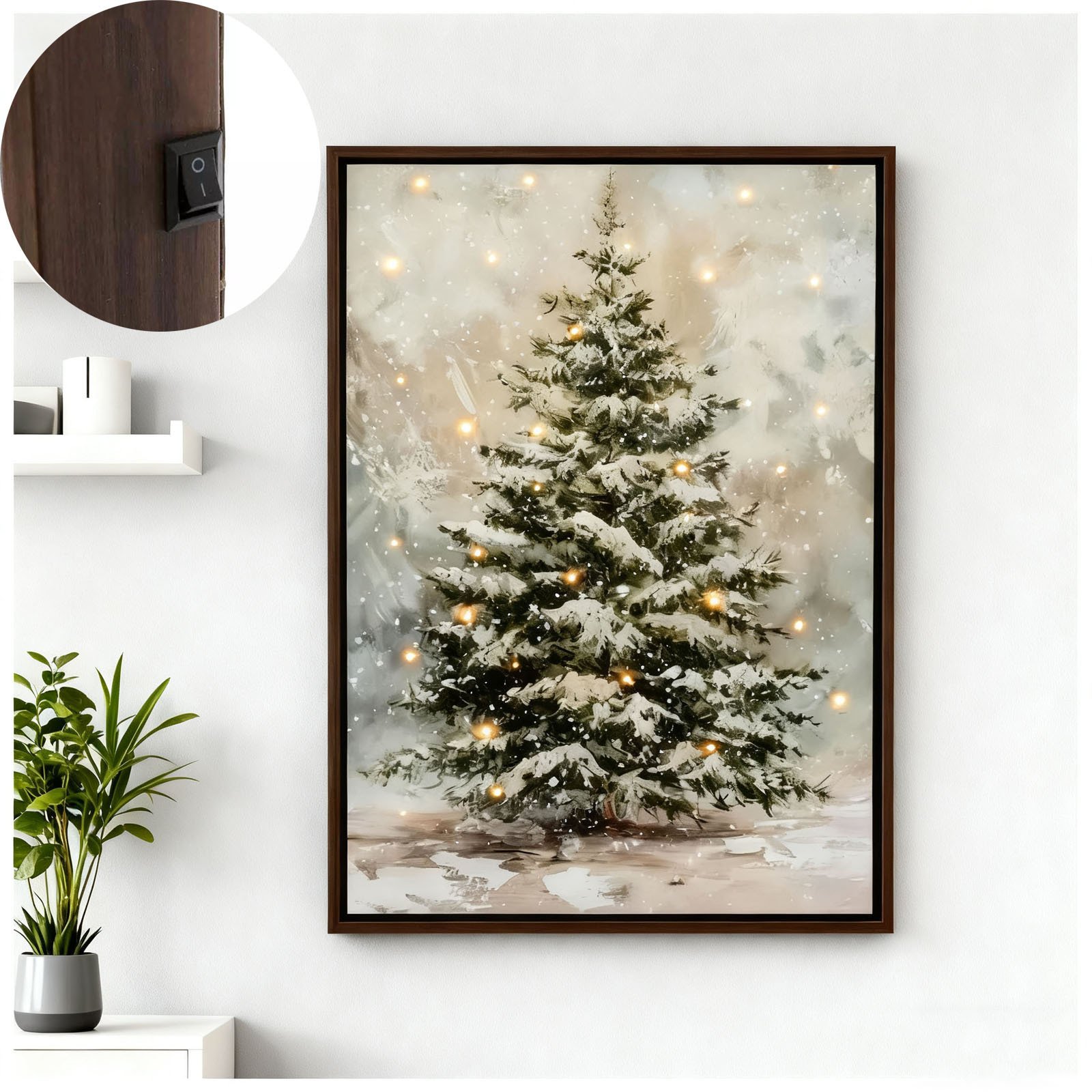 🎄✨Lighted Christmas Tree Wall Art – LED Snowy Tree Canvas Print with Wood Frame, Holiday Wall Decor,15.7in × 11.8in