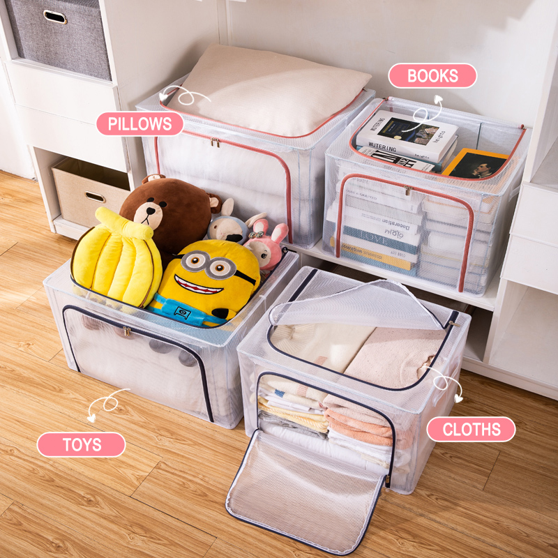 Transparent Dust-proof Thickened Foldable Storage Box Large Capacity Clothes Storage Bag with Handles and Sturdy Zipper