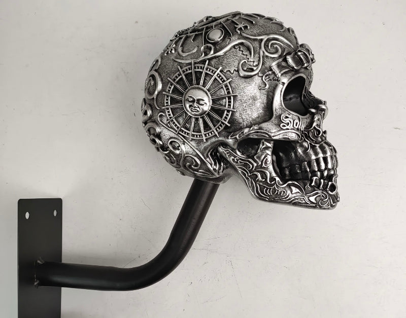 Skull Motorcycle Helmet Holder – Punk Skull Wall Mount Rack for Helmets, Jackets & Garage Decor