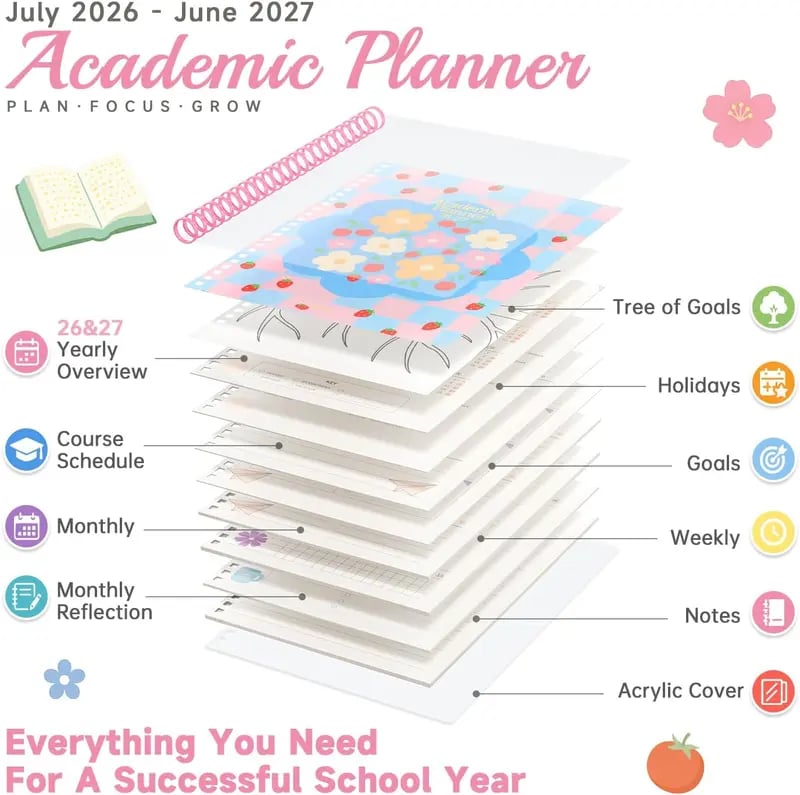 🧑‍🏫📔Shuttle Art Academic Year Planner | July 2026- June 2027, Growth Tree Design For School year