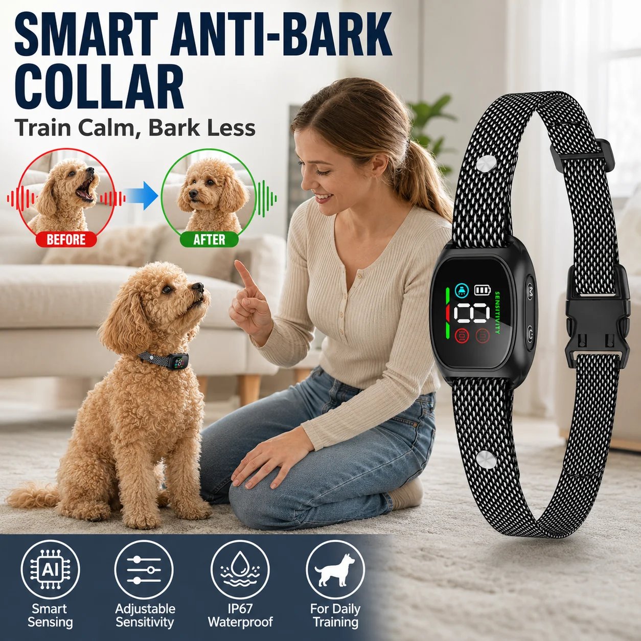 Gentle no shock anti bark dog collar
