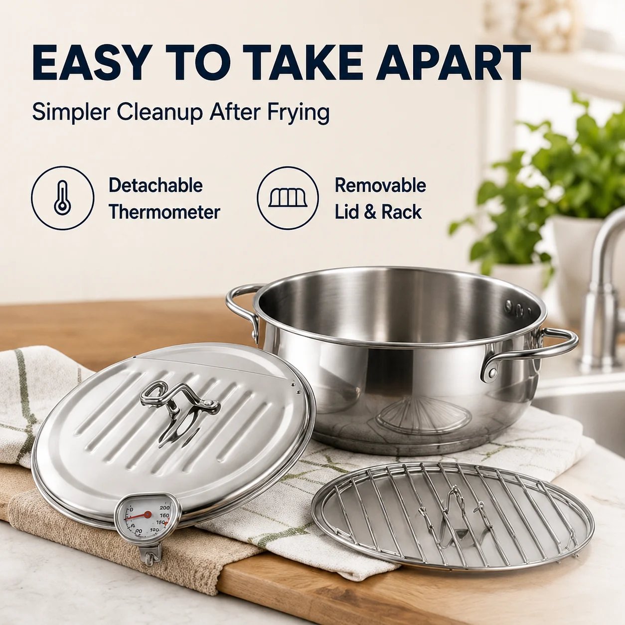 🍗 Free Shopping 304 Stainless Steel Stovetop Deep Fryer Pot – With Thermometer 🍟