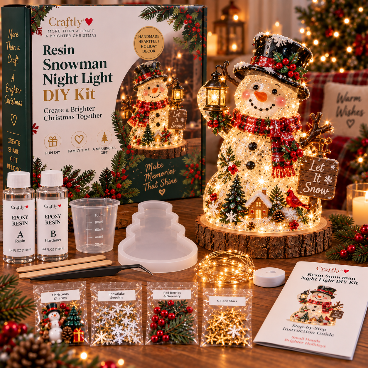 🎄 ✨ Last Day 70% OFF –Beginner-Friendly Resin Christmas Tree Night Light DIY Kit | Complete Kit with Mold, Resin, Fairy Lights & Festive Decorations ✨