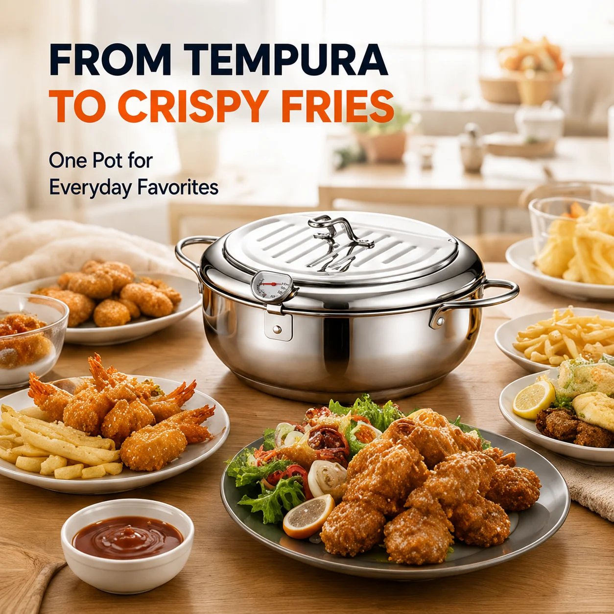 🍗 Free Shopping 304 Stainless Steel Stovetop Deep Fryer Pot – With Thermometer 🍟