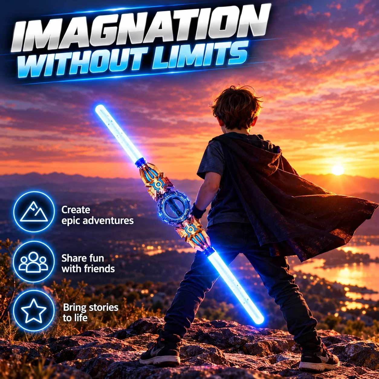 Child holding an illuminated Vistorao saber