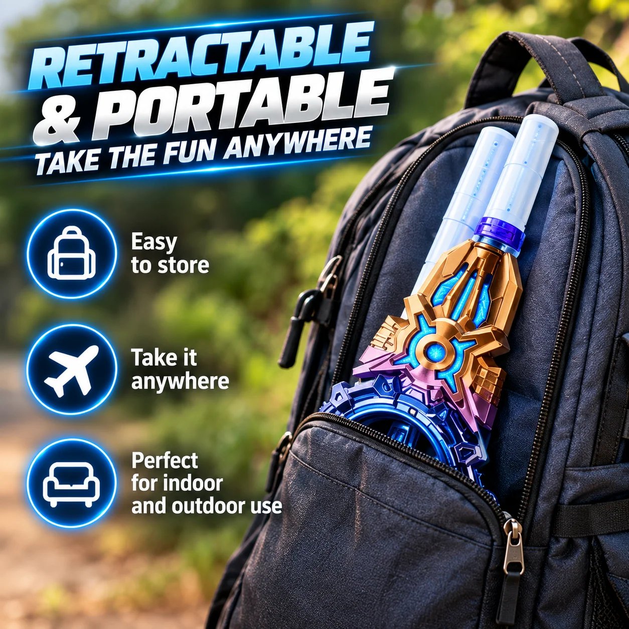 Retracted Vistorao saber stored in a backpack