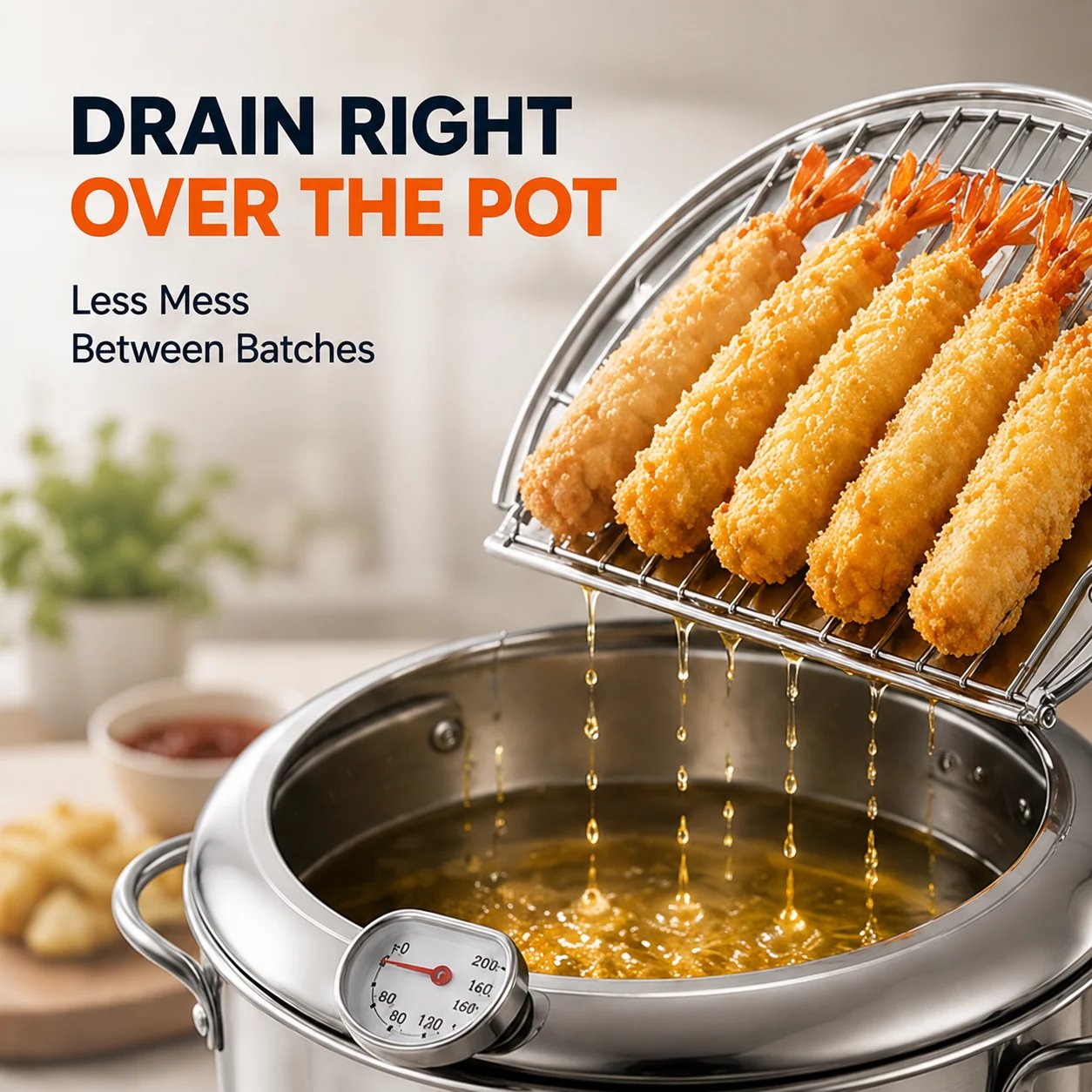 🍗 Free Shopping 304 Stainless Steel Stovetop Deep Fryer Pot – With Thermometer 🍟