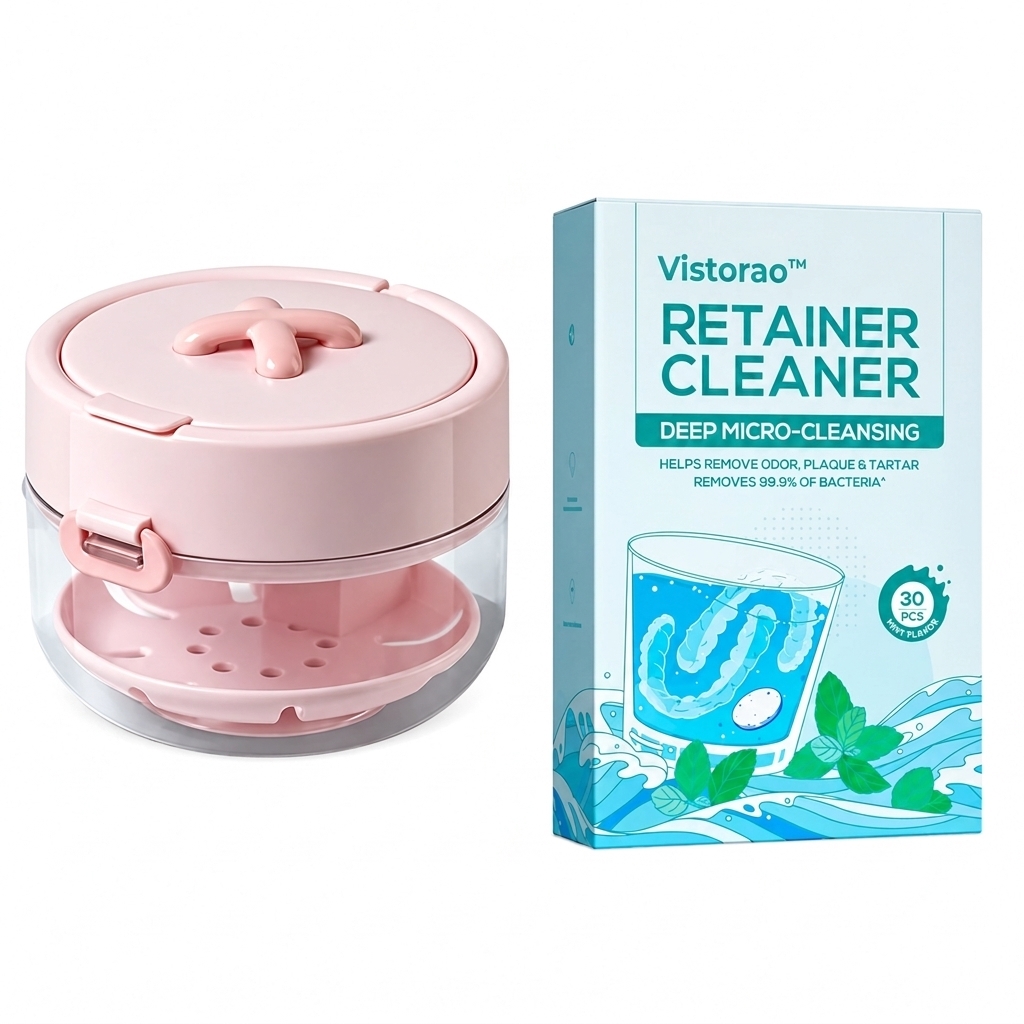 4-in-1 Retainer Cleaning & Travel Case – Soaking Container with Drain Tray, Mirror & Brush for Aligners, Dentures & Mouthguards 🦷