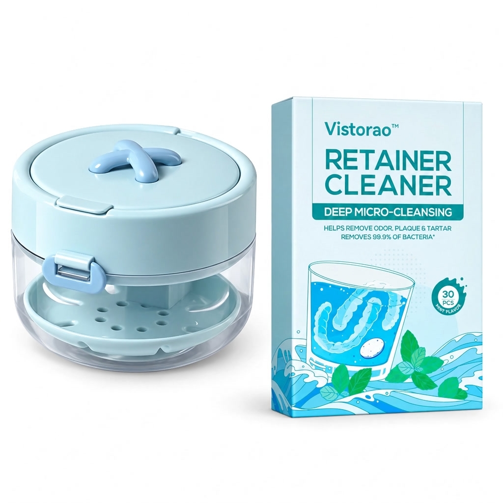 4-in-1 Retainer Cleaning & Travel Case – Soaking Container with Drain Tray, Mirror & Brush for Aligners, Dentures & Mouthguards 🦷