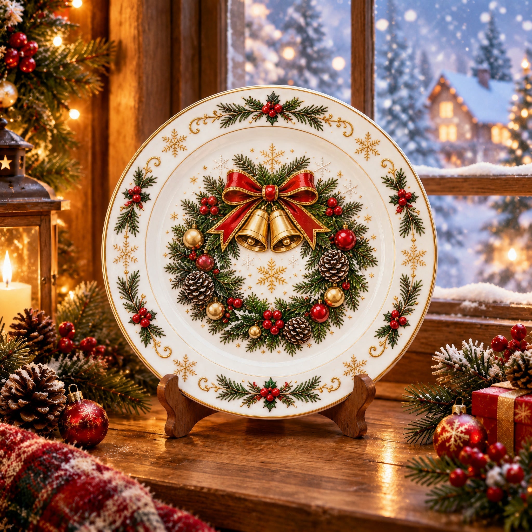 Christmas Wreath ceramic plate