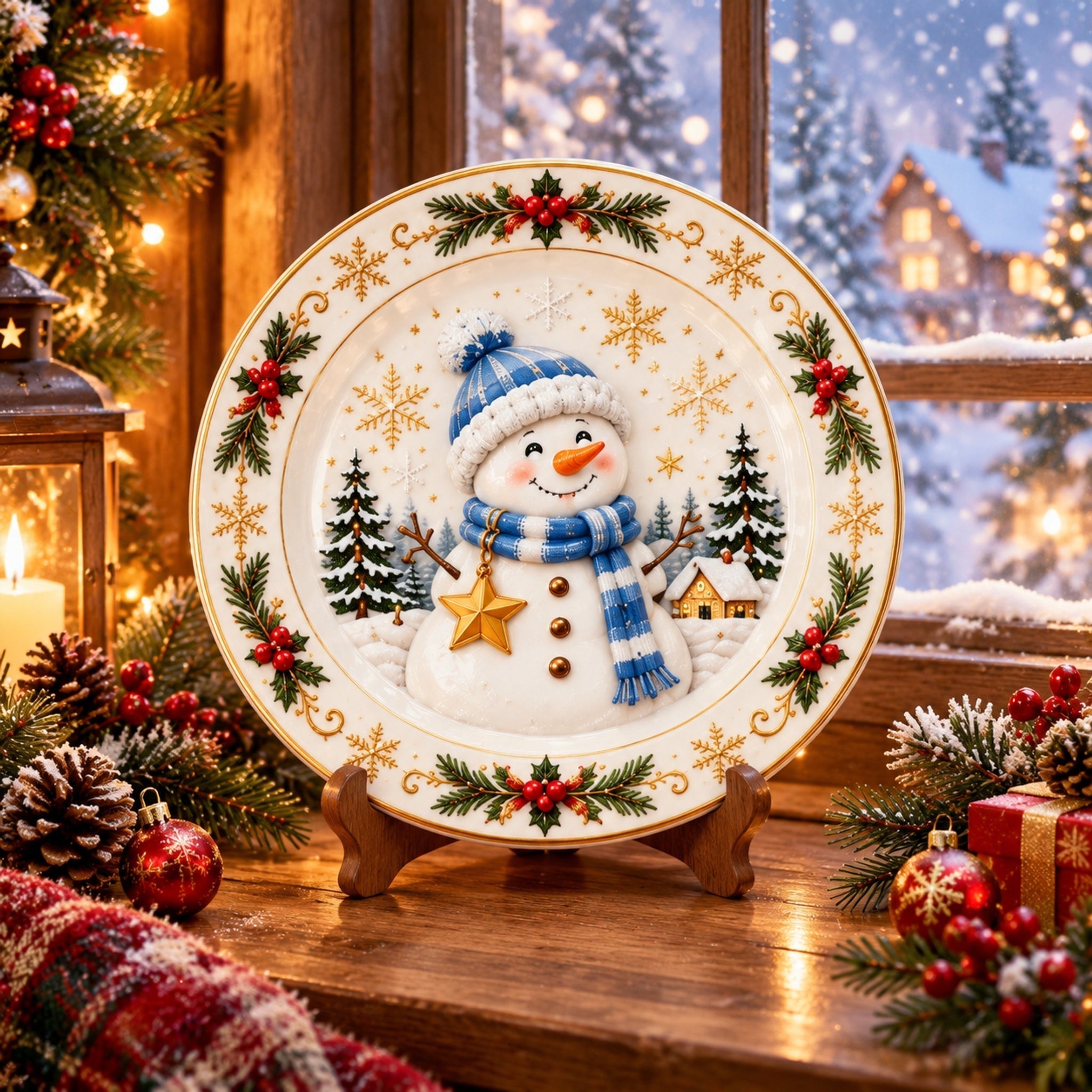 Snowman Christmas ceramic plate