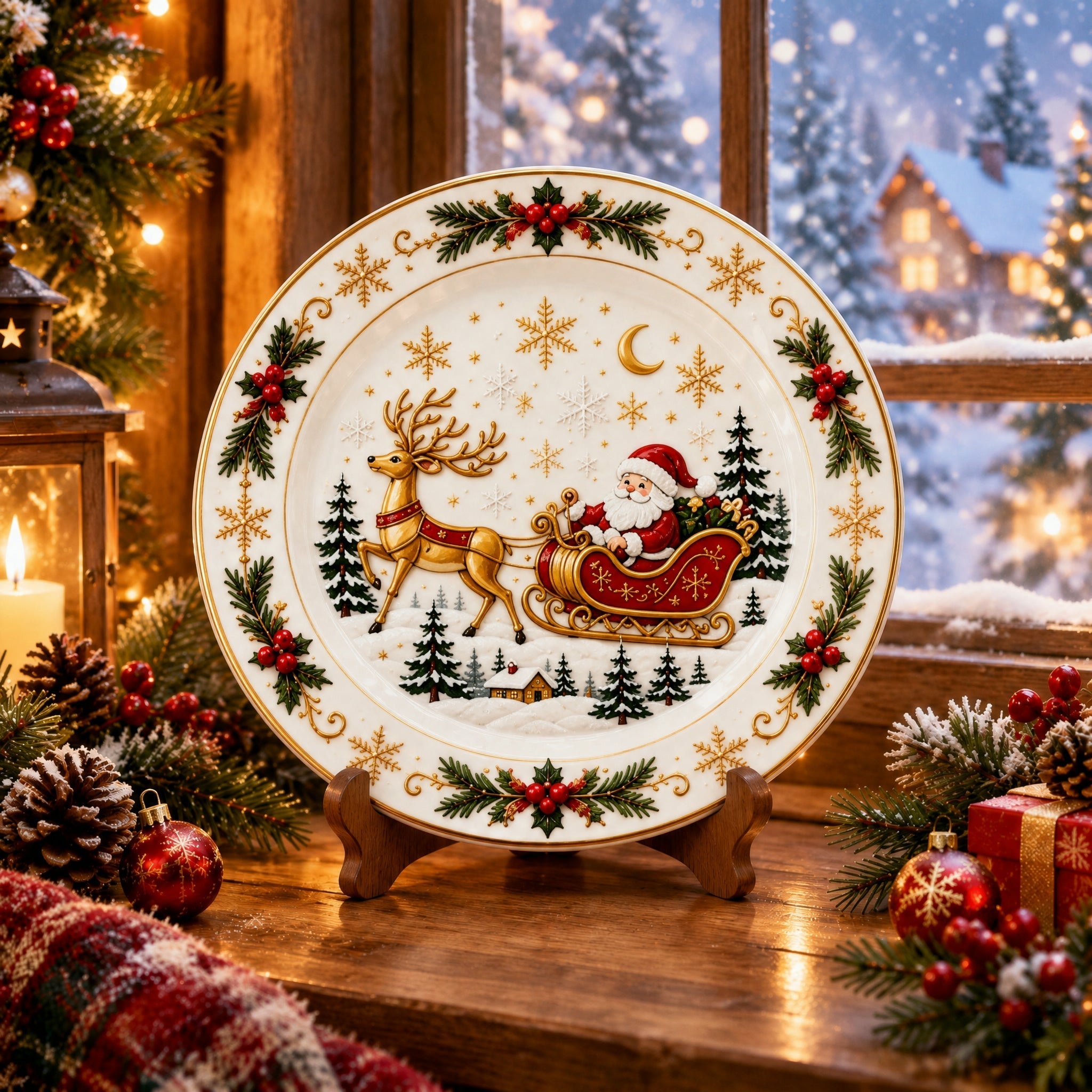 Santa Sleigh Christmas ceramic plate