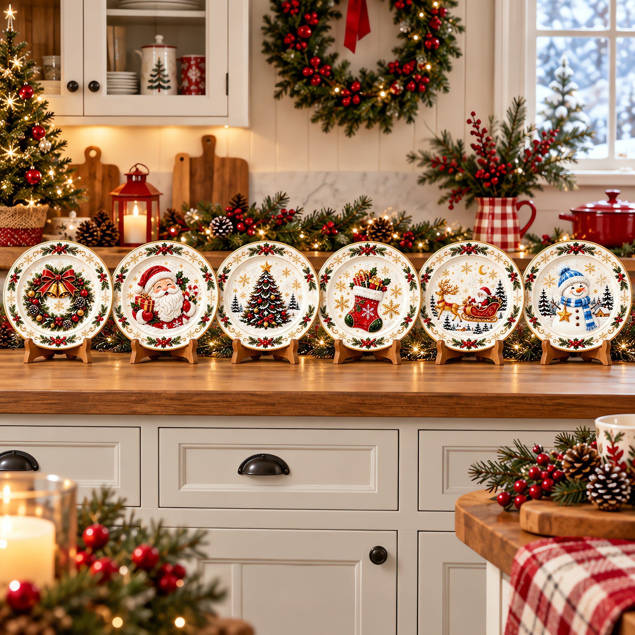 Complete collection of six Christmas dinner plates