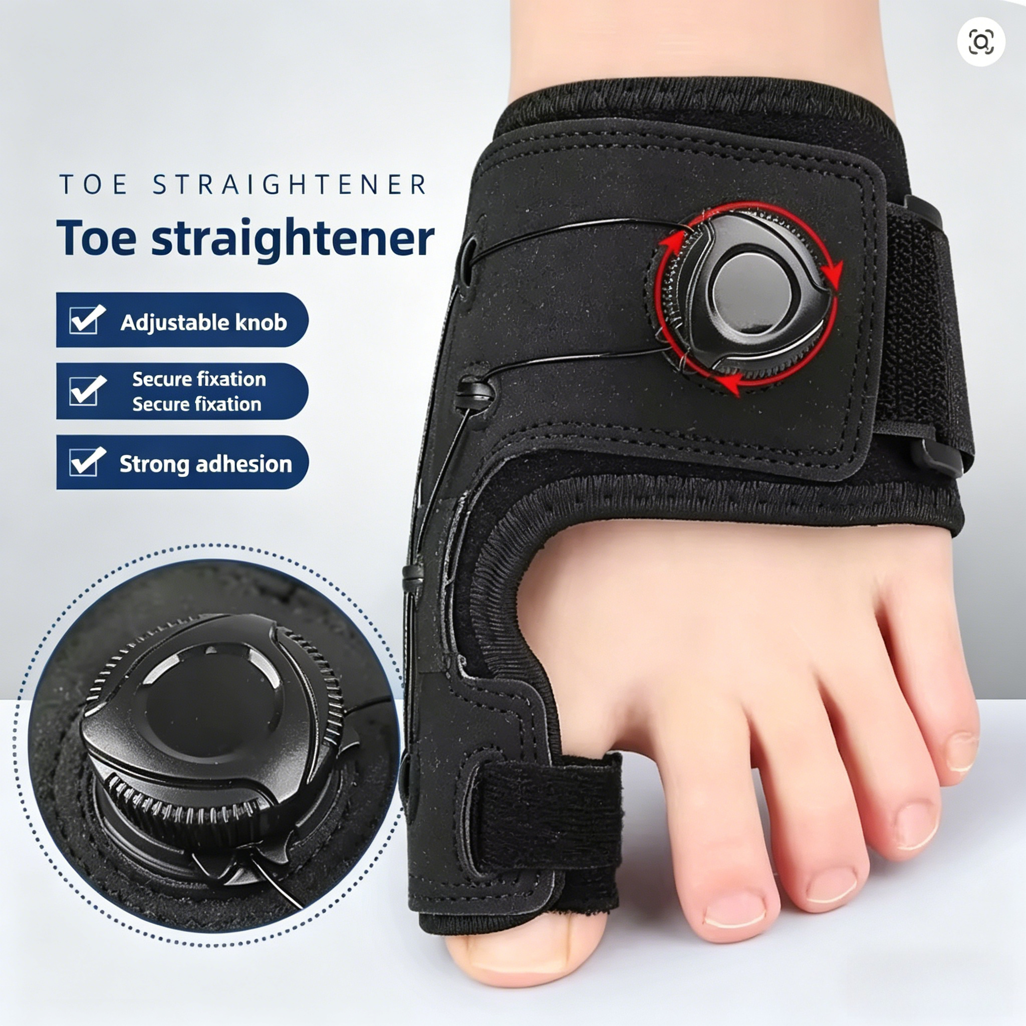 Bunion Corrector Toe Brace - Knob Adjustable Support Strap, Breathable Lightweight Toe Separator for Daily Foot Care
