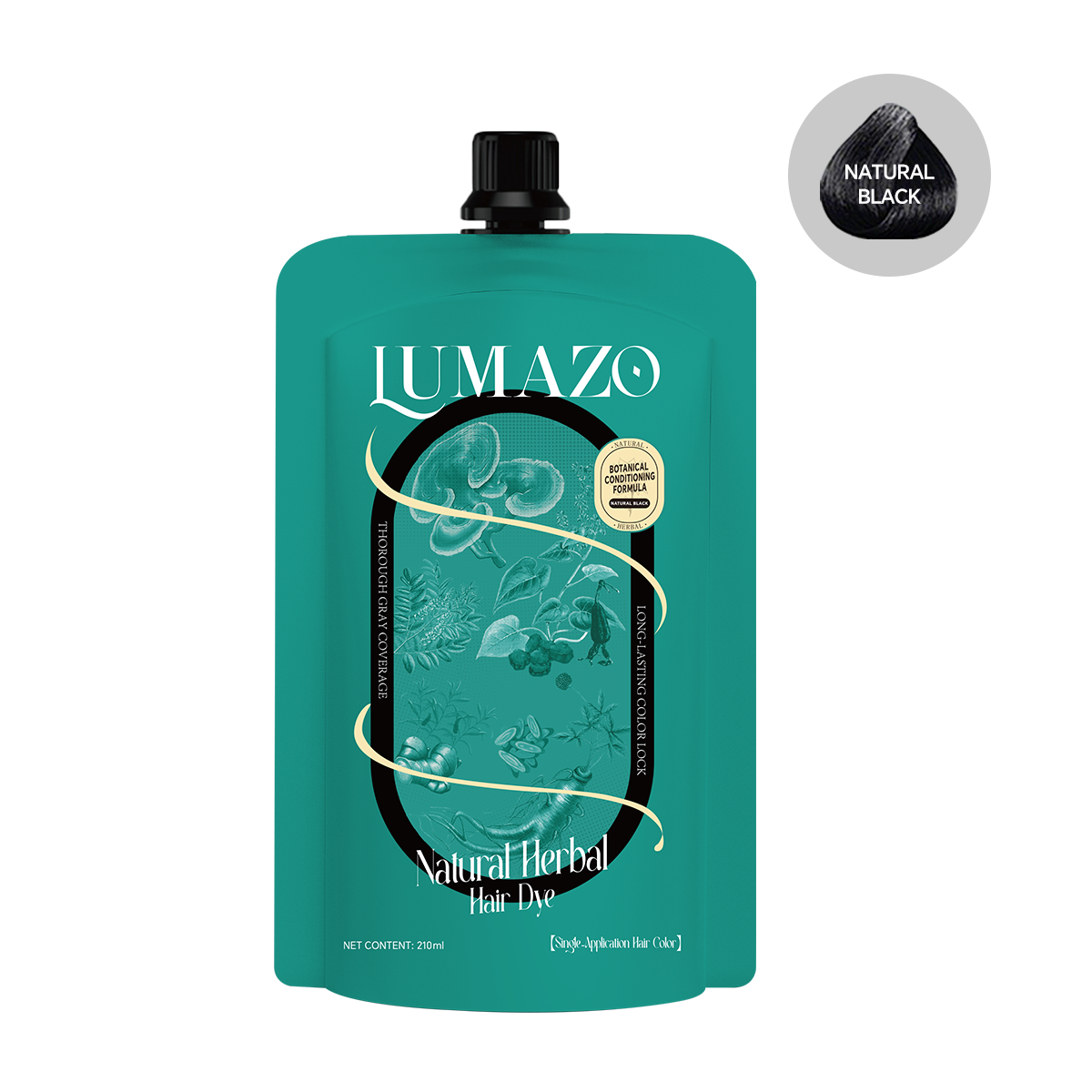 LUMAZO Natural Herbal Hair Dye, Ammonia-Free Botanical Hair Color for Gray Coverage, 210ml