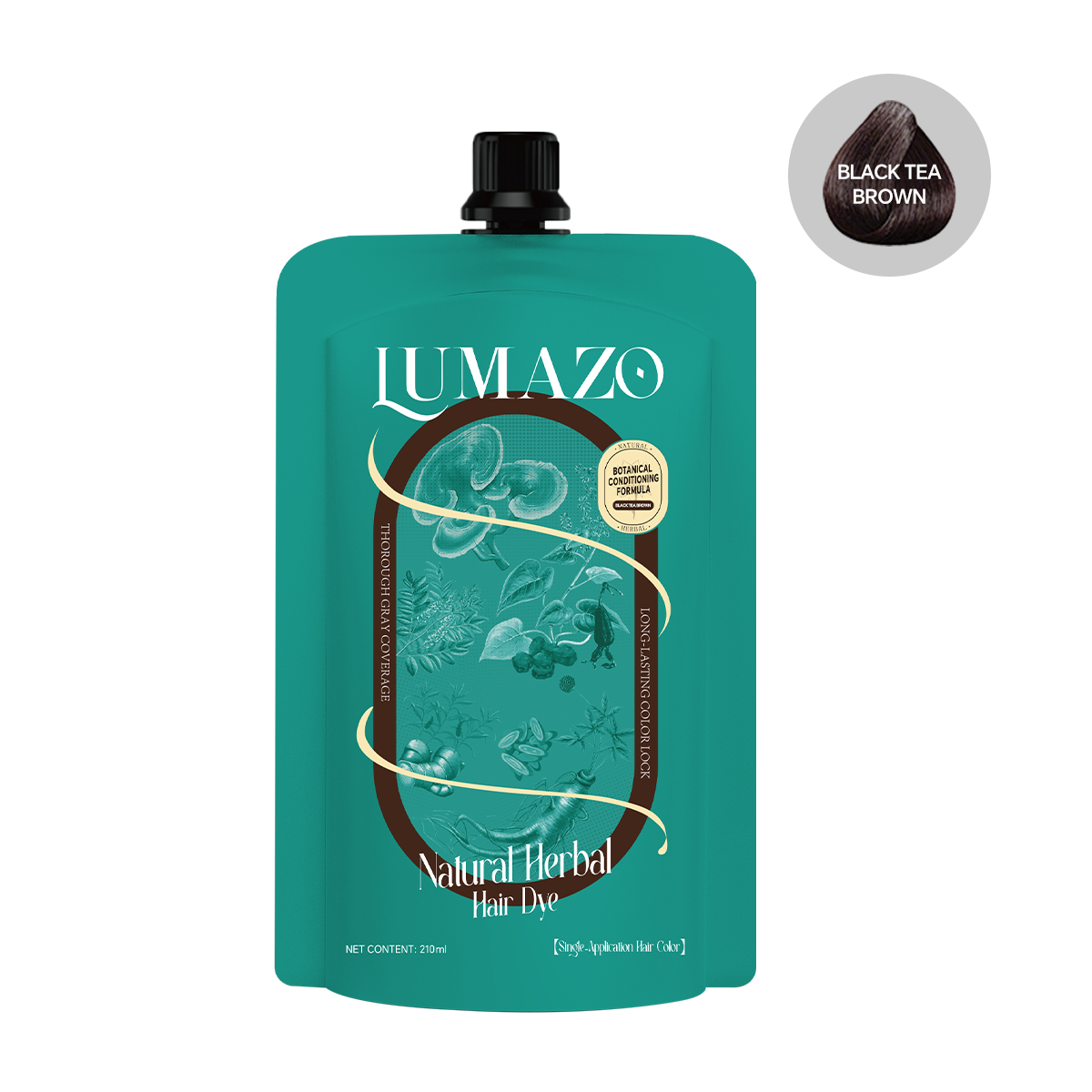 LUMAZO Natural Herbal Hair Dye, Ammonia-Free Botanical Hair Color for Gray Coverage, 210ml