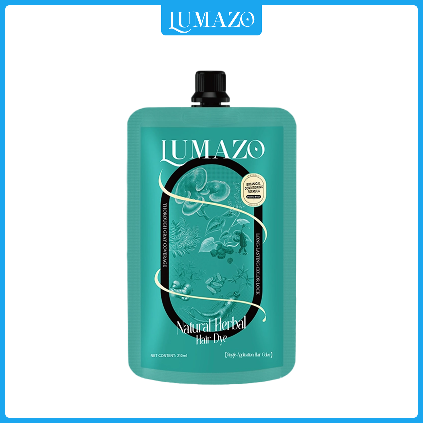 LUMAZO Natural Herbal Hair Dye, Ammonia-Free Botanical Hair Color for Gray Coverage, 210ml