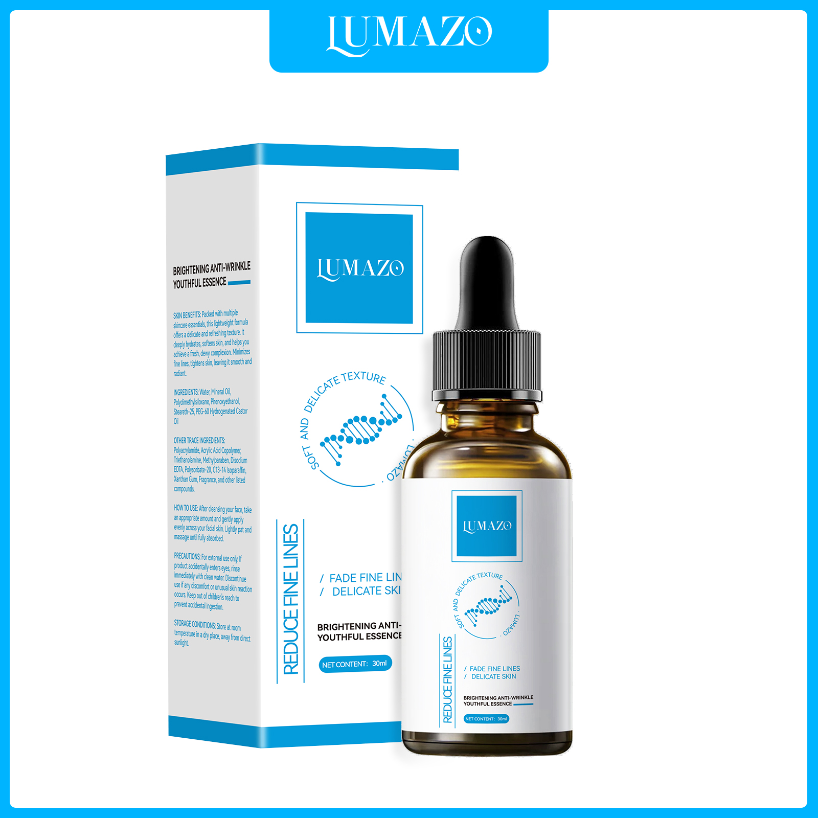 LUMAZO Anti Aging Anti Wrinkle Serum, Brightening & Firming Youthful Essence for Face, 30ml Daily Skincare