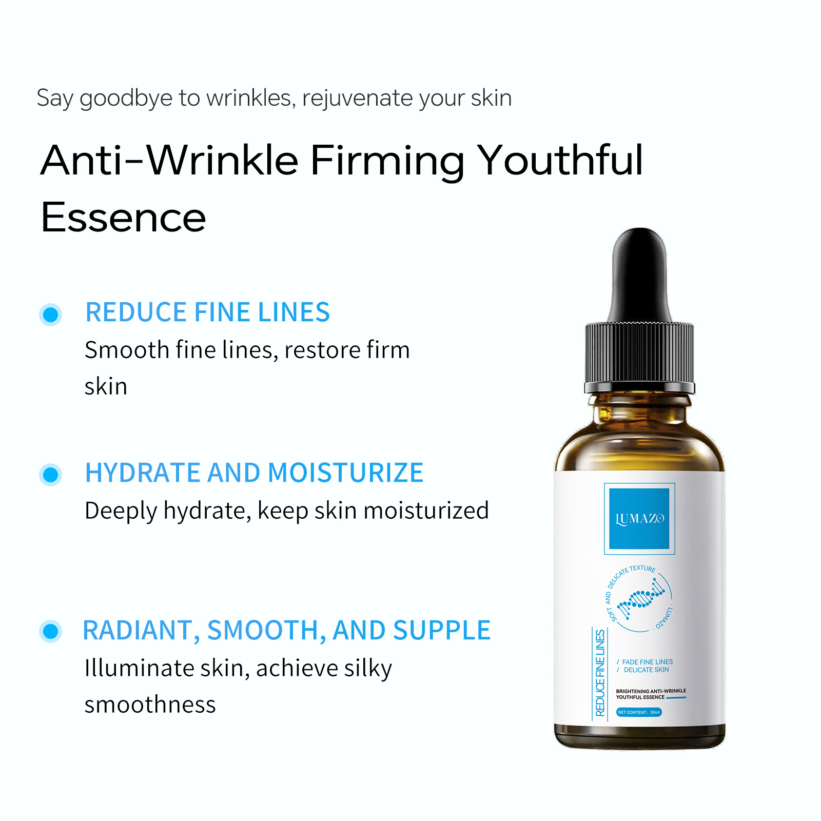LUMAZO Anti Aging Anti Wrinkle Serum, Brightening & Firming Youthful Essence for Face, 30ml Daily Skincare