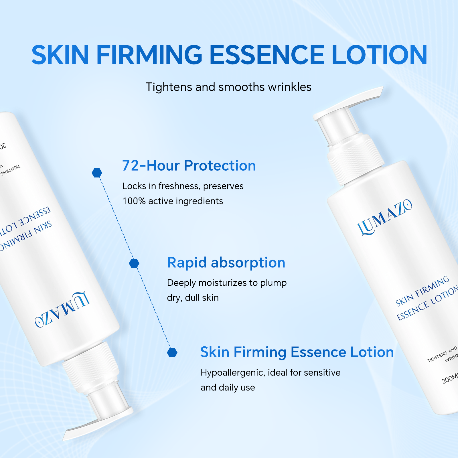 LUMAZO Anti Aging Skin Firming Lotion, Triple Peptide Essence with Niacinamide & Hyaluronic Acid, 200ml Daily Face Moisturizer