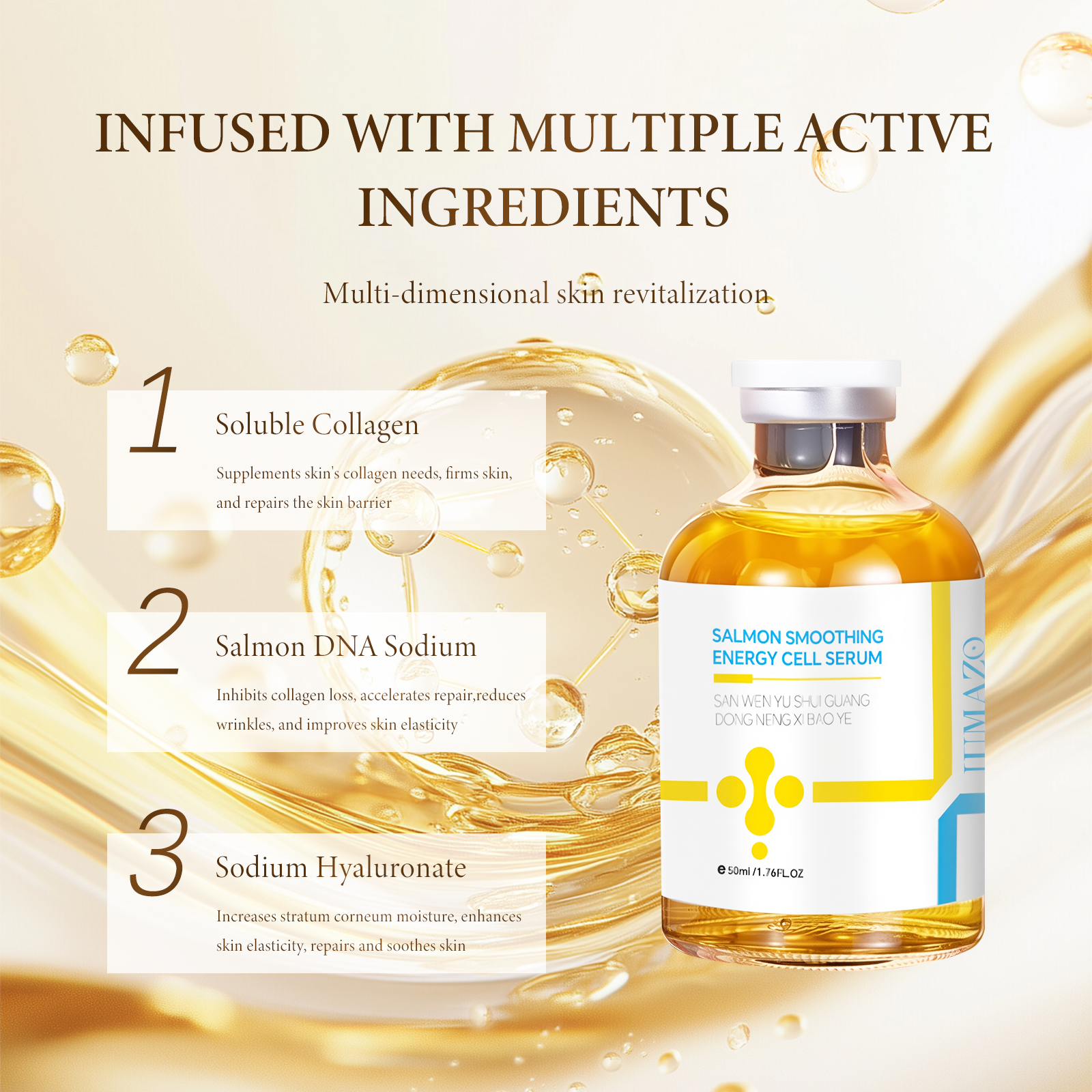 LUMAZO Salmon Collagen Anti-Aging Serum, Firming & Pore Minimizing Energy Cell Serum 50ml