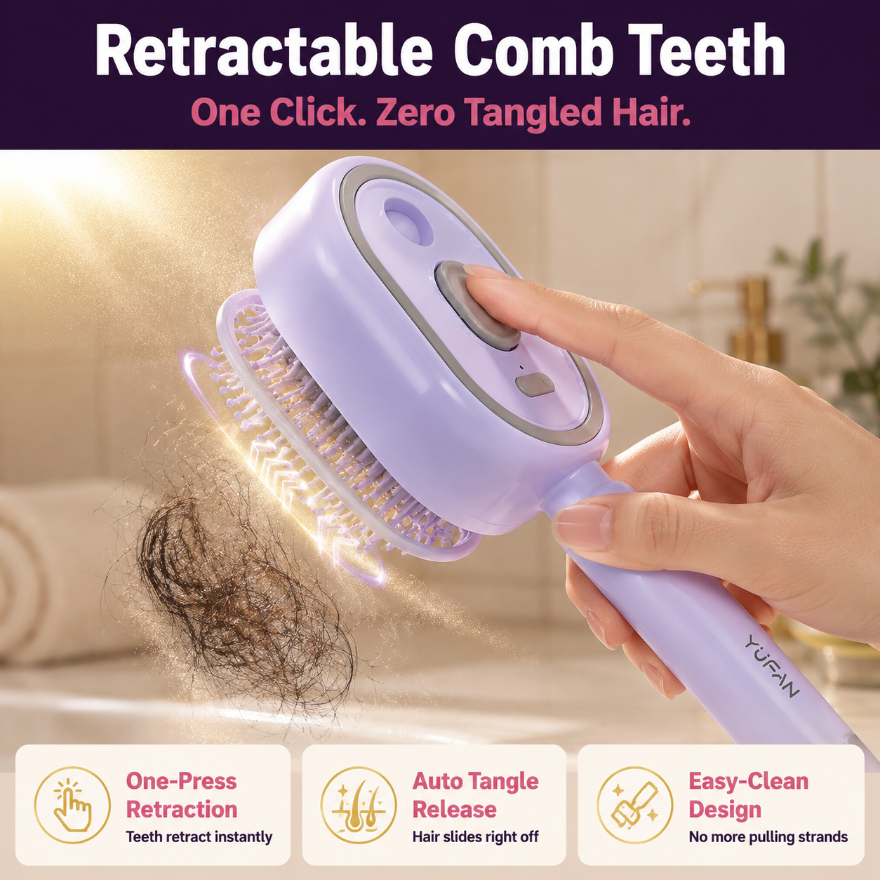 Anti-Tangle Spray Comb with Air Cushion & Aromatherapy Mist – Volumizing, Static-Free, Self-Cleaning Hair Care Tool